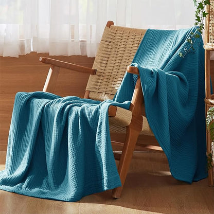 Bedsure 100% Cotton Muslin Throw Blanket Twin XL for Bed - 4-Layer Breathable and Lightweight Thin Soft Summer Gauze Muslin Blankets for Adults, Teal, 66x90 Inches