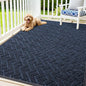 OLANLY Front Door Mat Indoor Outdoor Entrance, Waterproof All-Season, All-Weather Doormat, Sturdy Natural Rubber, Low Profile, Easy Clean Patio Porch Entryway Mat, Herringbone Brick (Blue, 71x47)