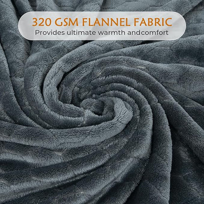 TOONOW Fleece Blanket Textured Fuzzy Plush Throw Blanket Super Soft Fluffy Bed Blanket Geometric Pattern Comfy Microfiber Flannel Blankets for Couch, Bed, Sofa (Grey Blue, Throw-50" x 60")