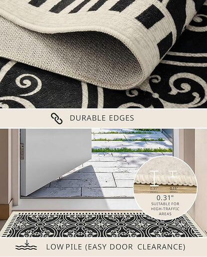 Latte&Fog 5x7 Area Rugs for Living Room Bedroom, Vintage Washable Rug, Boho Non Slip Low Pile Carpet for Dining Room, Office, Dorm, Classroom, Farmhouse and Home Office