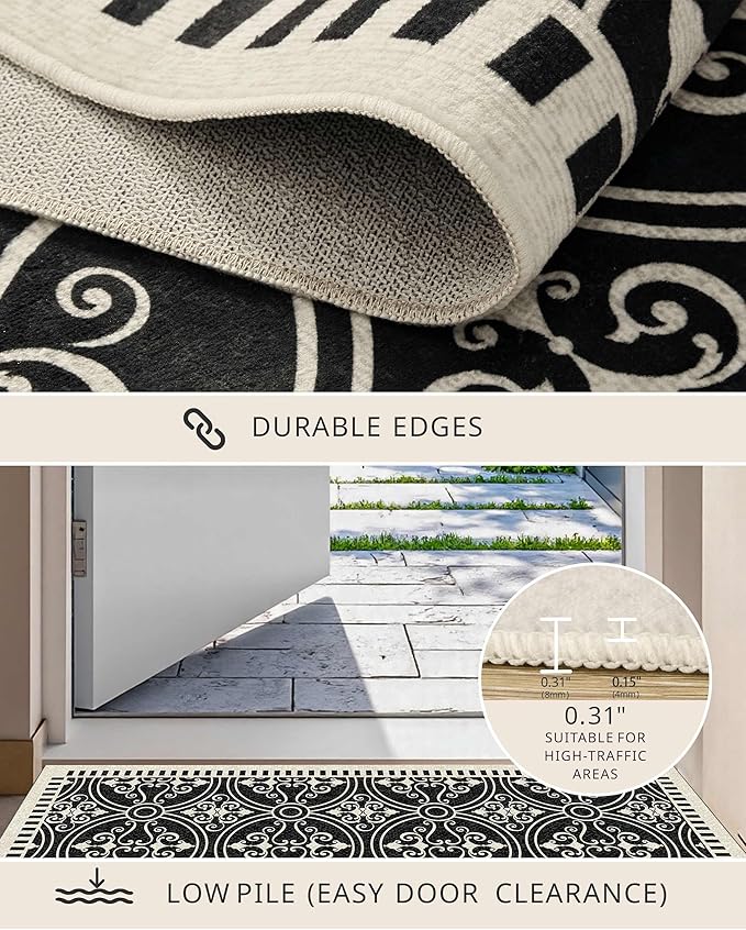 Latte&Fog 2x3 Entryway Rug, Small Modern Abstract Door Mat, Washable Kitchen Rug, Boho Non Slip Low Pile Carpet for Indoor Kitchen, Entry, Front Door and Bathroom