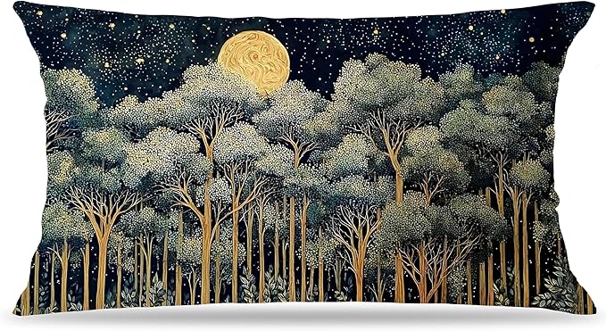 Rustic William Morris Night Forest Green Moon Decor Pillow Covers 12x20,Vintage Botanical Nature Landscape Decorative Throw Pillow Covers for Home Bedroom Living Room