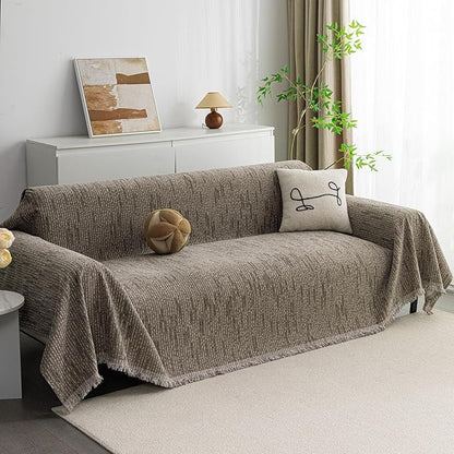 MYSKY HOME Couch Covers for 3 Cushion Couch Sofa, Sectional Couch Cover L Shape Chenille Couch Cushion Covers for Pets, Furniture Protector Cover for Dogs, Kids, 91"X150", Sand