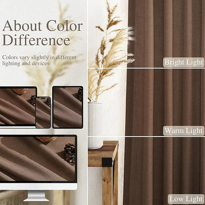 Nanspring Extra Long Caramel Brown Linen Curtains 2 Panels 102 Inches Long for Dinning Room Back Tab Light Filtering Semi Sheer Drapes Cotton Linen Textured Window Curtain 102 Inch Length for Bedroom