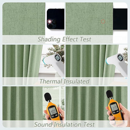 Guken Light Sage 100% Blackout Linen Curtains 96 Inch Length 2 Panels Set for Living Room Bedroom Back Tab/Rod Pocket Thermal Insulated Black Out Drapes Room Darkening Farmhouse Window Curtains