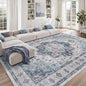 zesthome Area Rugs 9x12, Washable Rug Non-Slip Low Pile Rugs for Living Room, Bedroom, Home Decor Vintage Large Area Rug (Blue,9'x12')