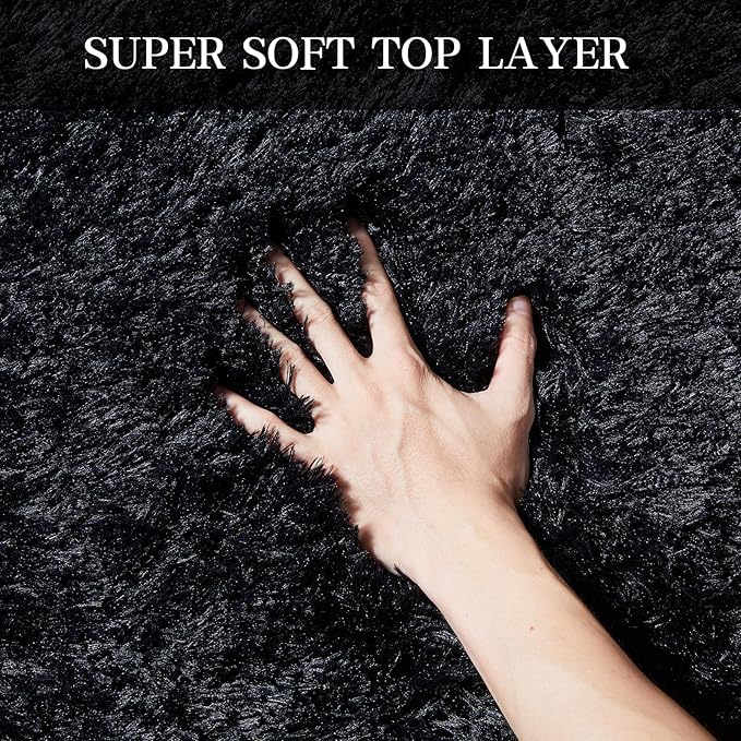 8x10 Feet Large Area Rug, Shag Fluffy Bedroom Carpet, Soft Rugs for Nursery, Furry Rugs for Girls Boys Kids Room, Extra Large Fuzzy Rug, Shag Carpet, Black