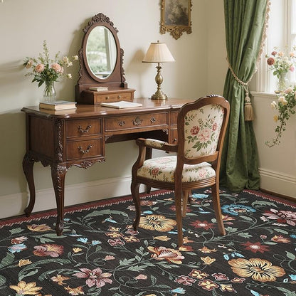 GarveeHome Washable Rug 5x7 Area Rugs for Living Room, Floral Rug for Bedroom, Soft Boho Non Slip Throw Rugs with Rubber Back, Low Pile Stain Resistant Vintage Floral Carpet for Dining Room, Red