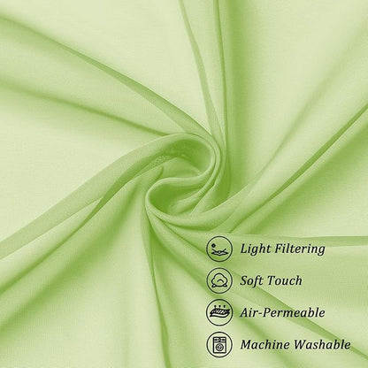 Chyhomenyc Extra Long Sheer Curtains 120 Inches Long 2 Panels Set, Light Filtering Voile Curtain Drapes for Floor to Ceiling Window Patio Sliding Door, 10FT, Lime