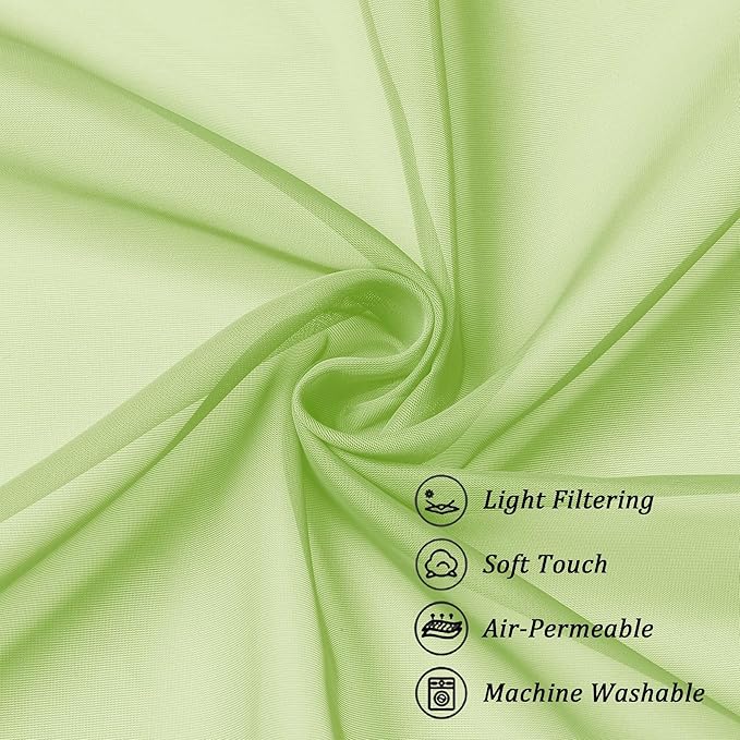 Chyhomenyc Sheer Curtains 36 inch Length 2 Panels Set, Light Filtering Voile Rod Pocket Short Window Curtians for Bathroom Living Room Farmhouse Small Windows, Each 42Wx36L in, 2PCS, Lime