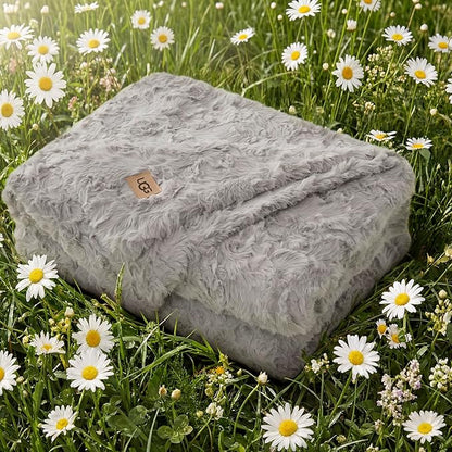 UGG Adalee Faux Fur Throw Blanket for Couch, Cozy Fuzzy Blanket for Chair or Bed, Easy Care Reversible Fluffy Throw, Luxury Home Decor, 50-inch x 70-inch, Seal Grey