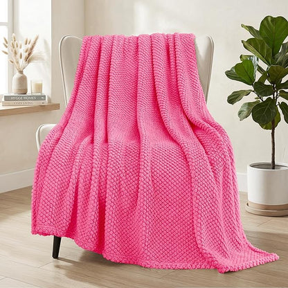 Whale Flotilla Extra Large Fuzzy Fleece Throw Blanket for Couch, 50x70 Inch Fluffy Warm Soft Jacquard Blankets for All Season, Lightweight and Cozy, Hot Pink