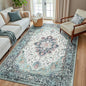 RELEANY Area Rugs 5'x8' Washable Non-Slip, Floral Vintage Distress Print Pattern Medallion Carpet for Living Room Bedroom Dining Room, Green Navy Blue White Red Teal Colorful