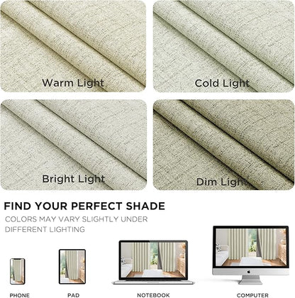 Joydeco Blackout Curtains for Bedroom - 84 Inch Long 100% Light Blocking 2 Panels Light Beige Drapes, Thermal Insulated Room Darkening Curtains, Linen Textured for Living Room, Rod Pocket & Back Tabs