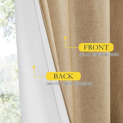 NICETOWN 100% Absolutely Blackout Linen Curtains with Thermal Insulated White Liner, Camel, W34 x L90, 2 Panels, Long Curtains 90 inch Length for Patio Door, Doorway, Office, Overnight Shiftworker