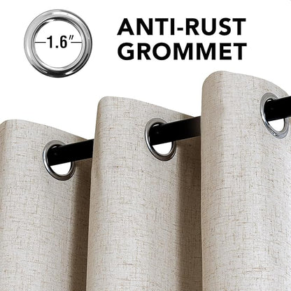 H.VERSAILTEX Linen Curtains 100% Blackout Curtains for Bedroom 108 inch Long Full Light Blocking Nature Linen Blended Window Curtains for Living Room Nickel Grommet (2 Panels, Heathered Linen)