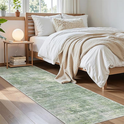 Runner Rug 2x8 Washable Non-Slip Hallway Runner Rugs for Kitchen Bathroom Laundry Room Green/Ivory Vintage Floor Carpet Runners for Hallways Entryway