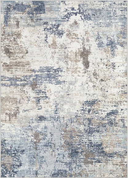 UERMEI 9x12 Area Rug Living Room Rugs Thickened - Washable Neutral Modern Abstract Soft Rug Indoor Floor No Slip Rug Carpet for Bedroom Under Dining Table Home Office Decor - Denim Blue
