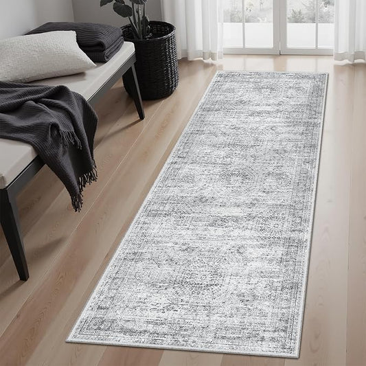 Runner Rug 2x5 Washable Non-Slip Kitchen Runner Rugs for Bathroom Laundry Room Grey Vintage Floor Carpet Runners for Hallway Entryway