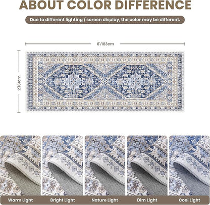 zesthome 2x6 Runner Rug for Hallways, Machine Washable Rug, Non Slip Vintage Low Pile Runners, Stain Resistant Runners for Entryway, Kitchen, Bathroom, Laundry Room, Corridor