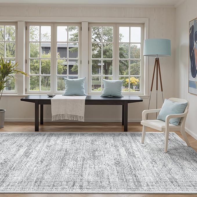 4x10 Wide Hallway Runner Rug: Washable Soft Rug Runners for Living Room Bedroom Ktichen, Stain Resistant Low Pile Area Rugs Non Slip Floor Carpet (Grey, 4x10)