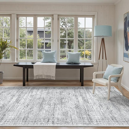4x10 Wide Hallway Runner Rug: Washable Soft Rug Runners for Living Room Bedroom Ktichen, Stain Resistant Low Pile Area Rugs Non Slip Floor Carpet (Grey, 4x10)