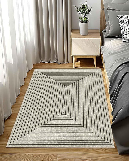 Latte&Fog 3x5 Entryway Rug Indoor, Beige Modern Abstract Washable Area Rug, Boho Non Slip Low Pile Throw Carpet for Indoor Bedroom Bedside, Kitchen, Entry and Living Room - Beige