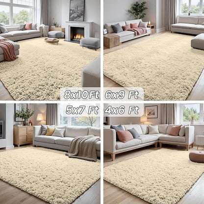 5x8 Area Rugs for Living Room: Soft Fluffy Shag Beige Rugs for Bedroom, Non Slip Large Fuzzy Plush Rug Indoor Floor Carpet for Nursery Kids Boys Girls Room, Dorms, Playroom, Modern Home Decor
