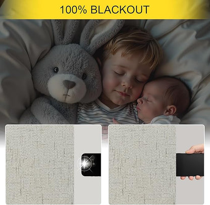 Black Out Linen Curtains 108 Inches Long for Living Room 2 Panels Set Total Blackout Flax Pleated Drapes Back Tab Neutral Boho Ceiling Floor 108 Inch Window Curtains Bedroom Cottage Core Stone Taupe
