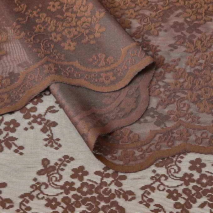 YJ YANJUN Vintage Lace Curtains 84 Inches Long-Victorian Floral Boho Brown Sheer Curtains for Living Room Bedroom, Light-Filtering Rustic Farmhouse Window Treatment, Chocolate 2 Panels 52W x 84L