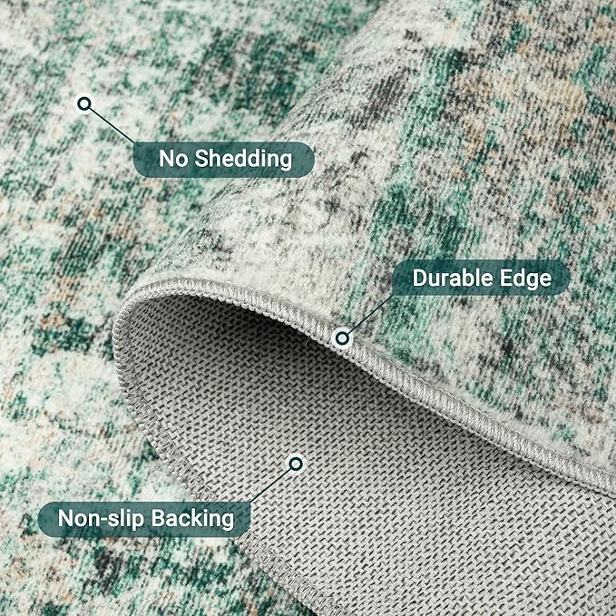 LEPEII 5x7 Area Rugs, Abstract Rugs for Living Room, Indoor Non-Slip Washable Rug for Bedroom, Dining Room, Low Pile Home Decor Neutral Area Rug-Green