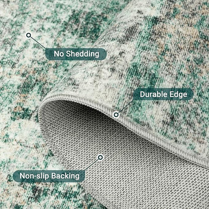 LEPEII 5x7 Area Rugs, Abstract Rugs for Living Room, Indoor Non-Slip Washable Rug for Bedroom, Dining Room, Low Pile Home Decor Neutral Area Rug-Green