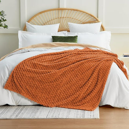 EXQ Home Fall Throw Blanket for Couch or Bed - 3D Imitation Turtle Shell Jacquard Decorative Fleece Blankets - Cozy Soft Fuzzy Flannel Blanket Suitable for All Seasons(50"×60",Orange)