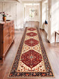 SERISSA Runner Rug for Hallways, 2'6"x12' Washable Non Slip Kitchen Runner Rug, Extra Long Boho Rug Ultra Soft Vintage Red Black Print Floor Carpet for Bedroom Hallway Entryway Bathroom Laundry Room