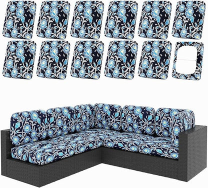 hyha 12Pcs Patio Cushion Covers, Stretch Outdoor Couch Cushion Covers, Washable Outdoor Chair/Sofa Slipcovers for Patio Furniture Cushions Protector with Elastic Bottom(Bluebell,Cover Only)