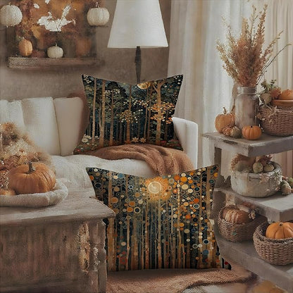 Rustic William Morris Inspired Autumn Forest Decor Throw Pillow Covers 18x18 Set of 2,Vintage Botanical Nature Decorative Throw Pillow Covers for Home Bedroom Living Room,Fall Home Room Decor