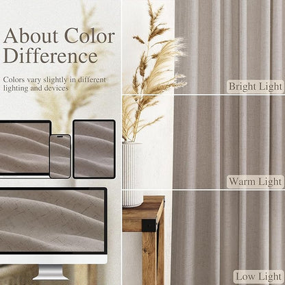 Nanspring Stone Beige Linen Curtains for Living Room 108 Inches Long Simple Modern Light Filtering Semi Sheer Curtain Back Tab Farmhouse Floor to Ceiling High Window for Bedroom 52x108, 2 Panels