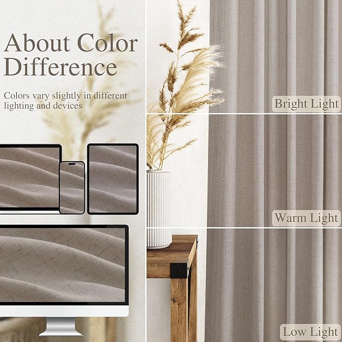 Nanspring Stone Beige Curtains 90 Inches Long for Living Room Linen Light Filtering Semi Sheer Curtain Back Tab Rod Pocket Simple Modern Elegant Farmhouse Decor Drapes for Bedroom 52x90, 2 Panels