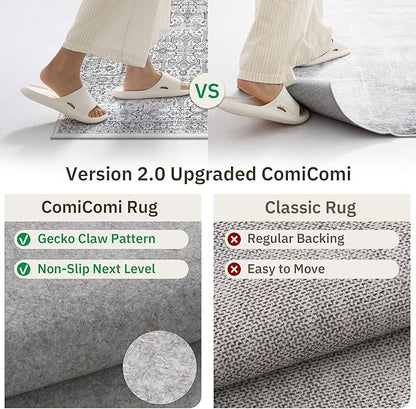 Washable 2x8 Runner Rug - Non Slip Vintage Kitchen Runner Rugs Low-Pile Distressed Long Rugs for Hallway Waterproof Indoor Carpet for Living Room Bedroom Entryway 2'x8' Grey