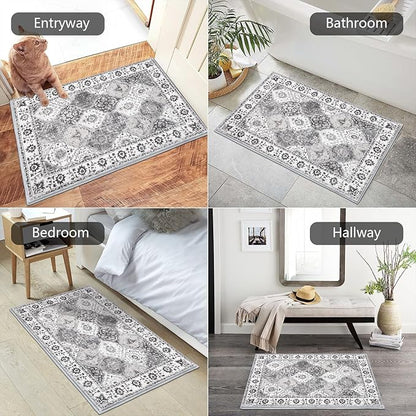 HEBE Washable Area Rug - 2'x3' Non Slip Soft Distressed Medallion Bedroom Boho Living Room Accent Throw Vintage Entry Floor Carpet for Dining Room Bathroom Entryway