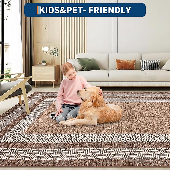 Washable 2.5x10 Kitchen Runner Rug, Easy Clean Geometri Rugs for Hallway Entryway, Indoor Outdoor Non Slip Rug Farmhouse Morden Carpet Door Mat Area Rug for Laundry Room Dark Brown