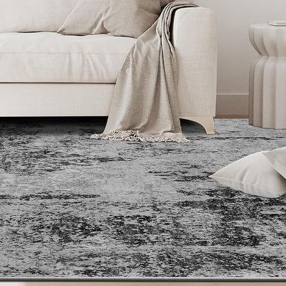 10x14 Area Rugs for Living Room Rug Washable: Abstract Large Rug Indoor Modern Carpet Non Slip for Dining Room Bedroom Nursery Home Office Black Grey Gold