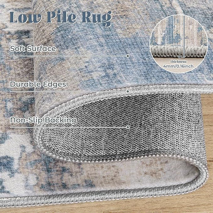 XLUEZ 8x10 Area Rugs for Living Room, Washable Modern Abstract Large Area Rug Neutral Soft Non Slip Kids Rug Stain Resistant Indoor Carpet for Bedroom Nursery Dining Room Playroom(BlueBeige, 8'x10')