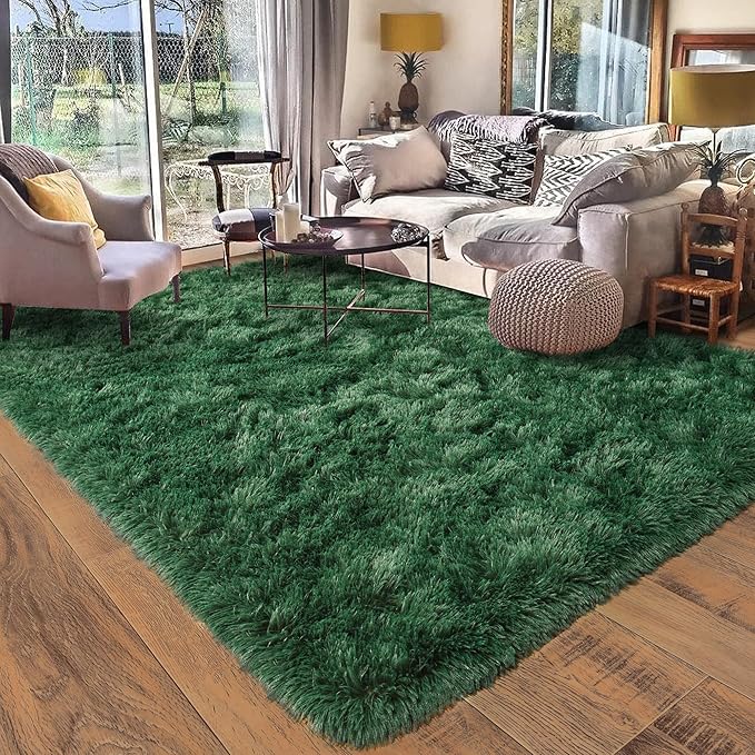 Rugs for Bedroom 4x6, Soft Shaggy Modern Shag Area Rug for Living Room, Upgrade Non-Slip Plush Fluffy Carpet for Kids Boys Girls Room Home Decor Aesthetic, Blackish Green