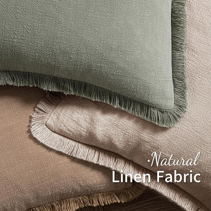 MIULEE Decorative Throw Pillow Covers Neutral Linen Fringe Throw Pillows Set of 2 Natural Linen Boho Farmhouse Cushion Covers with Tassels for Couch Sofa Bed Spring Home Decor 24x24 Inch
