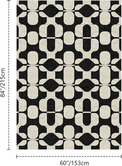Latte&Fog 5x7 Area Rugs for Living Room Bedroom, Black Vintage Washable Rug, Boho Non Slip Low Pile Carpet for Dining Room, Dorm, Classroom, College Dorm, Farmhouse and Home Office - Black Beige