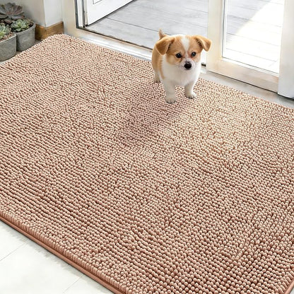 OLANLY Dog Door Mat for Muddy Paws 48x30, Absorbs Moisture and Dirt, Absorbent Non-Slip Washable Doormat, Quick Dry Chenille Mud Mat for Dogs, Entry Indoor Entryway Carpet for Inside Floor, Peach