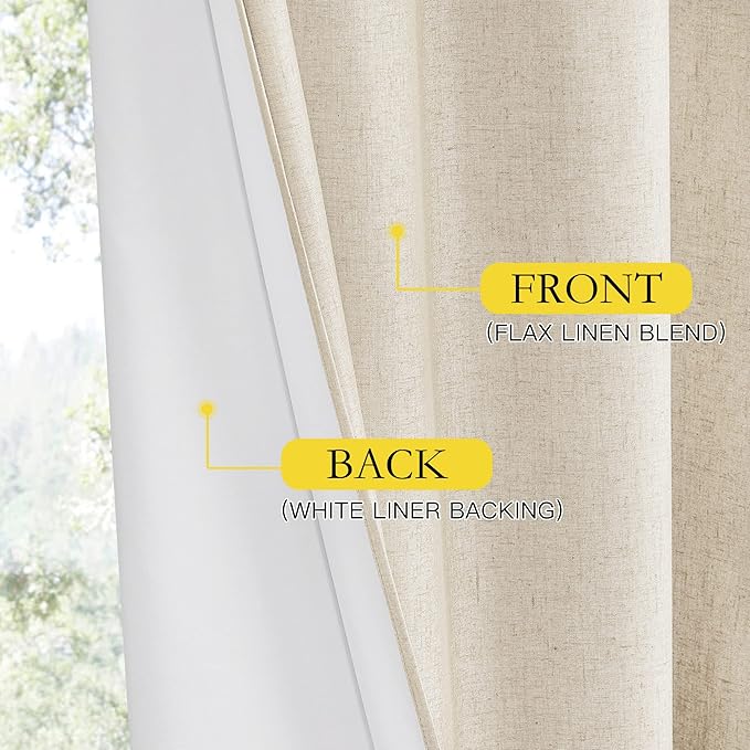 NICETOWN Linen Blackout Curtains for Kitchen, Beige, 2 Panels, 34" Wide x 48" Long, Short Kitchen Burlap Linen 100% Blackout Drape Panels for Night Shift, Great Job for Blocking Light
