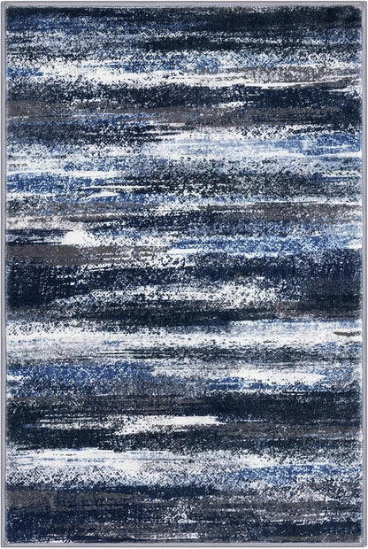 Lansny Modern Abstract Entryway Rug Indoor 2x3 Washable Rug Non-Slip Soft Small Area Rug Navy Blue Kitchen Mats Thin Print Faux Wool Floor Carpet Throw Rugs for Entrance Bedroom