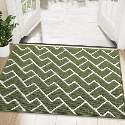 OLANLY Front Door Mat, Non-Slip Rubber Backing, Dirt Resistant and Absorbent, Washable, Easy to Clean Low-Profile Indoor Doormat for Back Door, Entryway, Inside Entrance, 48x32, Green